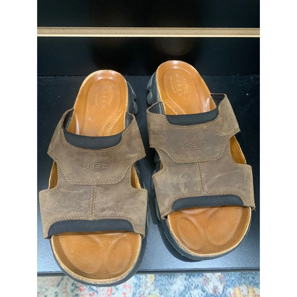 Keen Mens Daytona Slide Sandals Brown Nubuck Leather Anatomic Footbed Size 9.5